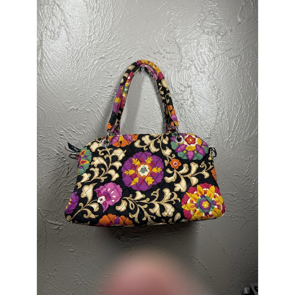 Vera Bradley Black Multi-color Floral Purse Suzani 8.5X12X5 Zipper Closure Bag